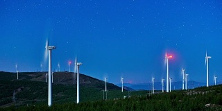 4K:午夜蓝天上的风力涡轮机