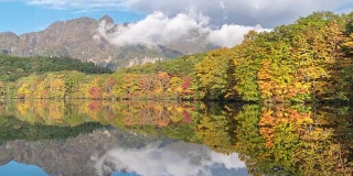 延时:鹿神池与秋天红叶早晨，日本长野