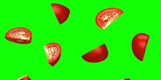 西红柿落在绿色屏幕上，无缝循环，CG