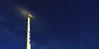 4K:午夜银河的风力涡轮机