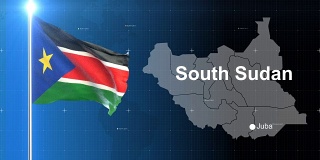 带地图的南苏丹旗