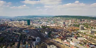 阳光明媚的一天苏黎世城市风景铁路航空全景4k时间流逝瑞士