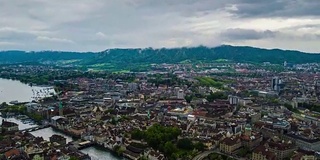 风暴天空白天时间苏黎世湖畔景色城市风景空中山脉全景4k时间流逝瑞士