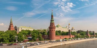 莫斯科城市天际线时间流逝在克里姆林宫宫殿红场和莫斯科河，莫斯科俄罗斯4K时间流逝