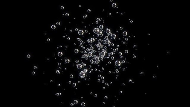 3d动画的气泡移动和漂浮在一个黑色的背景