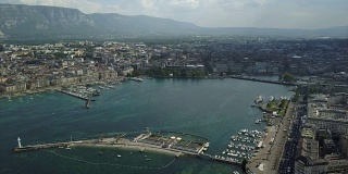 瑞士白天时间日内瓦湖滨海湾城市景观航拍全景4k