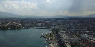 瑞士白天时间日内瓦湖湾城市景观航拍全景4k