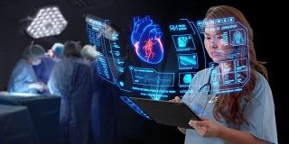 一群医生用未来的设备做心脏手术