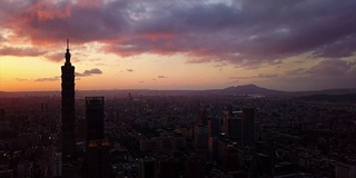 台湾日落天空台北市景著名塔空中全景4k