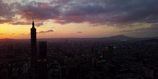 台湾日落天空台北市景著名塔空中全景4k