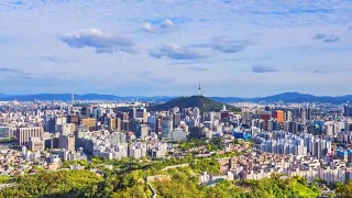 韩国首尔城市天际线的时间流逝。视频素材模板下载