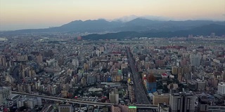 台湾日落时间台北市景交通道路高空中全景4k