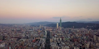 台湾日落台北市景中心著名塔空中全景4k