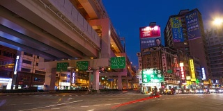 夜光台北城市交通路口全景4k时间流逝台湾