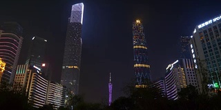 夜景时间广州市区著名的摩天大楼全景4k