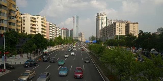 日落时分广州市交通街道屋顶全景4k