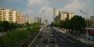 日落时分广州市交通街道步行桥全景4k