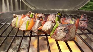 牛肉串配洋葱和甜椒烧烤视频素材模板下载