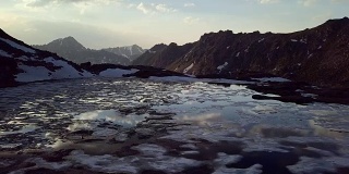 无人机镜头风景冰冻的高山湖泊