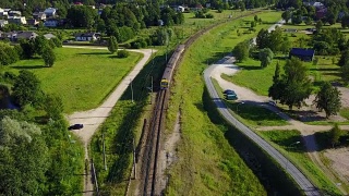 高加河铁路桥梁拉脱维亚无人机俯视图4K超高清视频视频素材模板下载