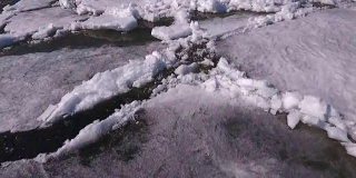 鸟瞰图俯瞰伏尔加河与美丽的冰冻冰