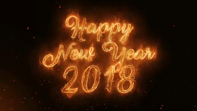 Happy new year 2018 Word Hot Burning on Realistic Fire Flames Sparks And Smoke连续无缝循环动画