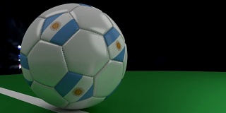 足球与阿根廷国旗越过球门线下的敬礼，3D渲染