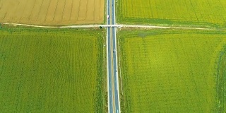 超宽无人机在高速公路、小麦和向日葵农田上空拍摄