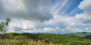 热带森林和蓝天与移动的云。时间流逝的视频