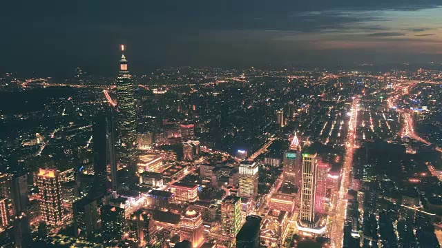 空中日落的城市景观在台北中心地区，台湾