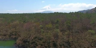 富士山从正二湖与蓝天，日本富士。航拍视频