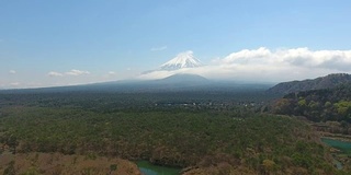 富士山从正二湖与蓝天，日本富士。航拍视频