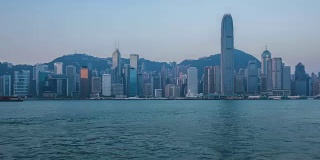 香港天际线与维多利亚港从黑夜到白天的时间间隔为4K