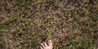 光脚踩在草地上的女人