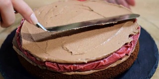 奶油樱桃巧克力海绵蛋糕。