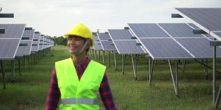 工程检查太阳能电池农场，太阳能发电，