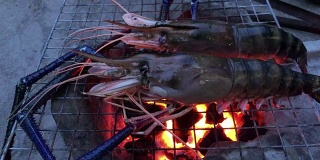 大虾烧烤，烤制海鲜