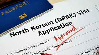 在朝鲜朝鲜签证申请表中获得批准视频素材模板下载