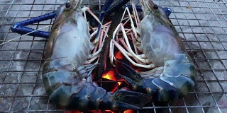 大虾烧烤，烤制海鲜