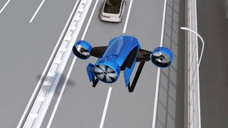 蓝色垂直起降无人机飞越高速公路递送包裹视频素材模板下载