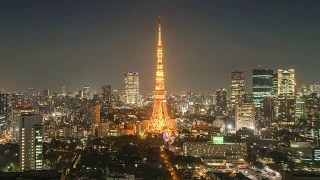 日落在日本城市与东京塔视频素材模板下载