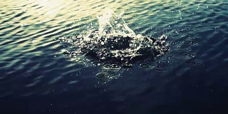 石头落入水中。缓慢的运动。