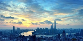 4K:上海天际线在日出到一天的时间流逝，中国