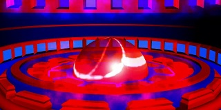 运动圆形背景红蓝色透明球体抽象形状和烟雾