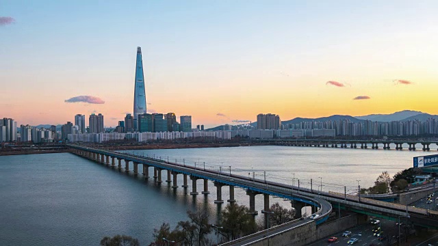 韩国首尔城市天际线的日日夜夜延时视频，延时4K