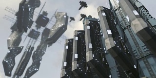 栩栩如生的未来主义科幻城市与令人印象深刻的太空站。三维渲染
