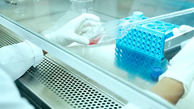 科学家们正在细胞培养室中改变培养基来培养细胞，概念科学与技术