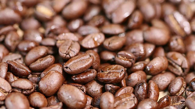 近距离观察咖啡豆。