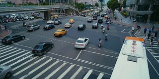 台北，台湾——深夜，台北市信义金融区繁忙的街道