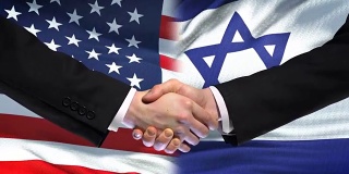 美国和以色列握手，国际友谊，旗帜背景